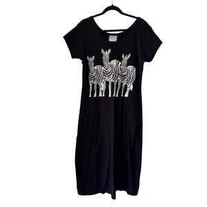 Surya T-Shirt Midi Dress Size M Black Zebra Beads Safari Maximalist Artsy Casual